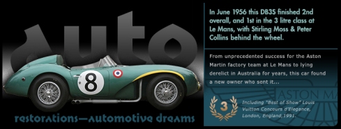 Graphic Aston Martin DB3S slide from the ‘Auto Restorations—automotive dreams slideshow