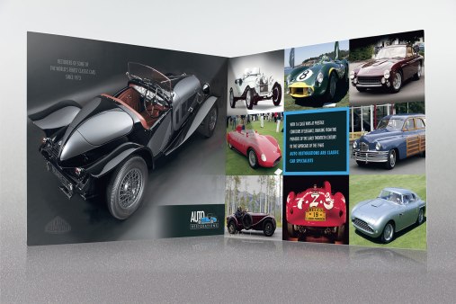 Auto Restorations capabilities brochure first gatefold “spread”.