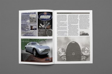 Spread from Classic Car enthusiasts magazine, showing ‘page dominance’ achieved by Auto Restorations’ 2010 advertising campaign across the spread. Second in a campaign of ads. The theme of the campaign is to dedicate each ad to one of their 16 international award winning restorations.