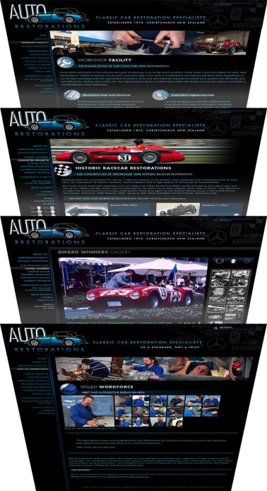 Auto Restorations’ webpage design templates stack.
