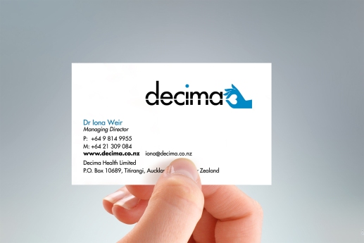 Decima Health logo and business card front
