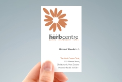 Herb Centre business card hand-held