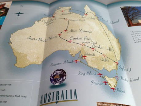 Pionair / Harvard Alumni Association ‘Discover Australia by air’ brochure, tour itinerary map.