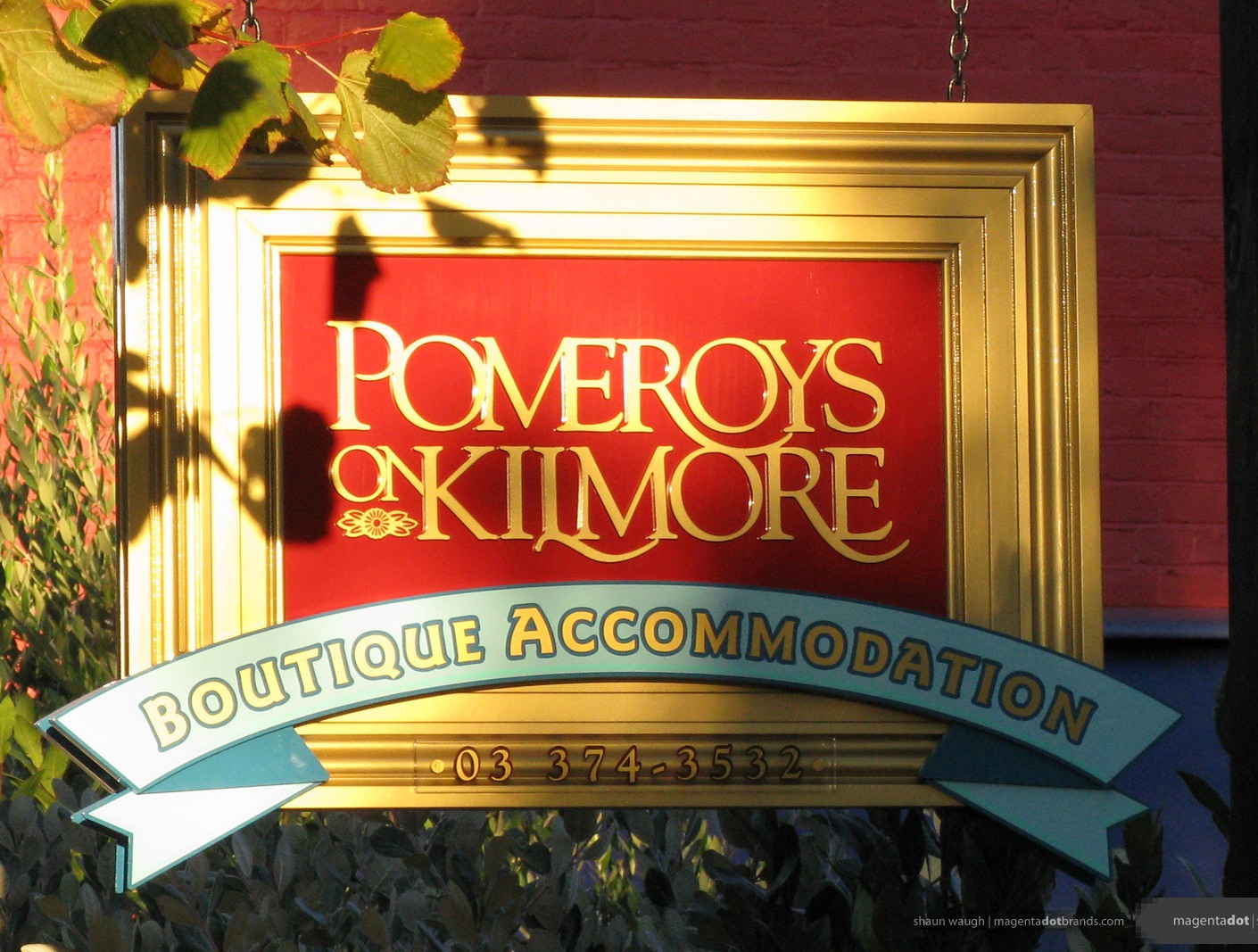 Pomeroys Boutique Accommodation logo and hand-crafted three dimensional sign.