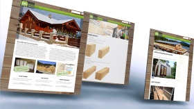 Eurowood website showcase mockup displaying 3 different site page templates, the homepage, a product catalogue item page and the current projects news / blog page.