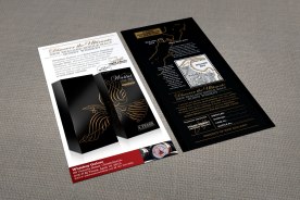 Kiwi Spirit / Whiskey Galore co-branded launch event invitation. Front and rear view of digitally printed full colour two sided DL card mock up. “Discover the Ultimate New Zealand Single Malt Honey Whiskey”.