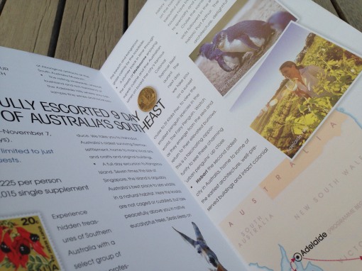Secrets of Southern Australia, one of a set of 3 escorted tour direct mail brochures designed for the 2009 direct mail campaign to Pionair’s past traveller database and affluent travel agents in the U.S. and the rest of the world