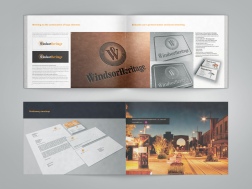 Cover spread and centre spread WindsorUrban logo design presentation document.