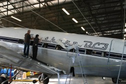 Southern DC3 ZK-AMY livery application, in the Hangar at Wigram, Chistchurch, New Zealand.