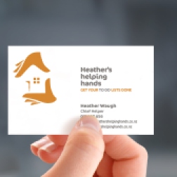 Heather’s helping hands’ business card, two colour, two-sided design.