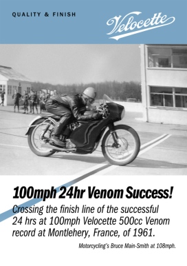 Velocette, Venom, flyer, A4, 100mph, 24hr, record, 1961,