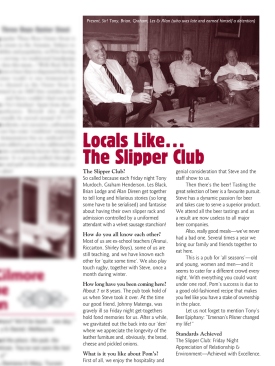 The Pomeroy’s Press. Pom’s “Locals like…” profile article. The Slipper Club.