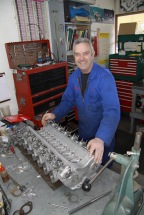 Maurice Gaskell on the tools rebuilding a classic camshaft in the Mechanical Shop at Auto Restorations.